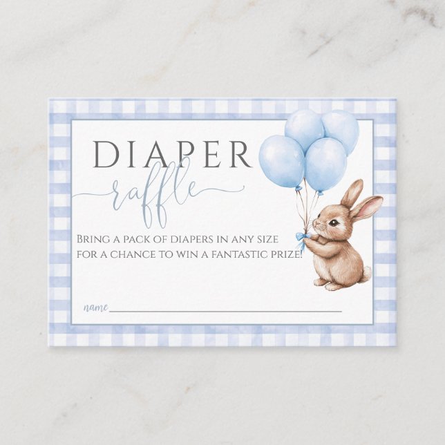 Tarjeta De Recepción Diaper Raffle Little Bunny Balloons Baby Shower (Anverso)