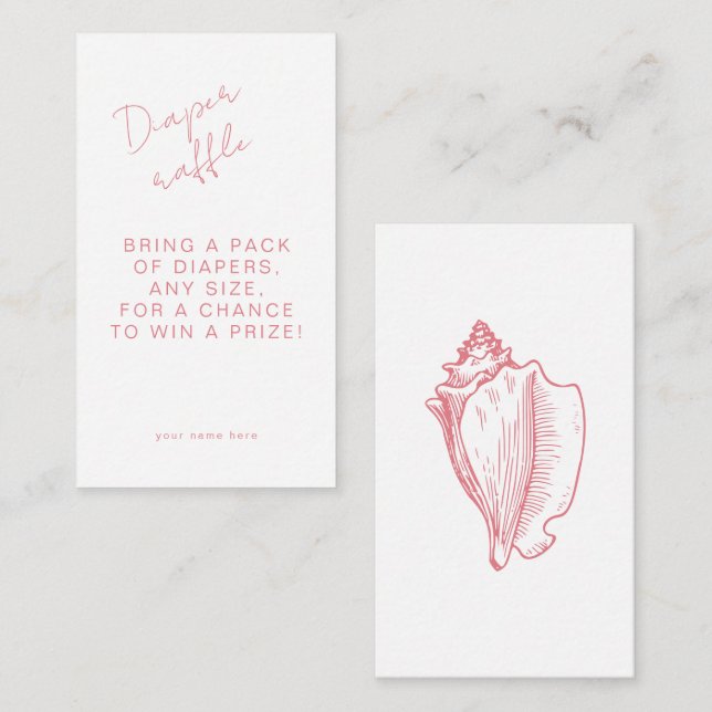 Tarjeta De Recepción Diaper Raffle Moda Pink Seashell Baby Shower (Anverso / Reverso)