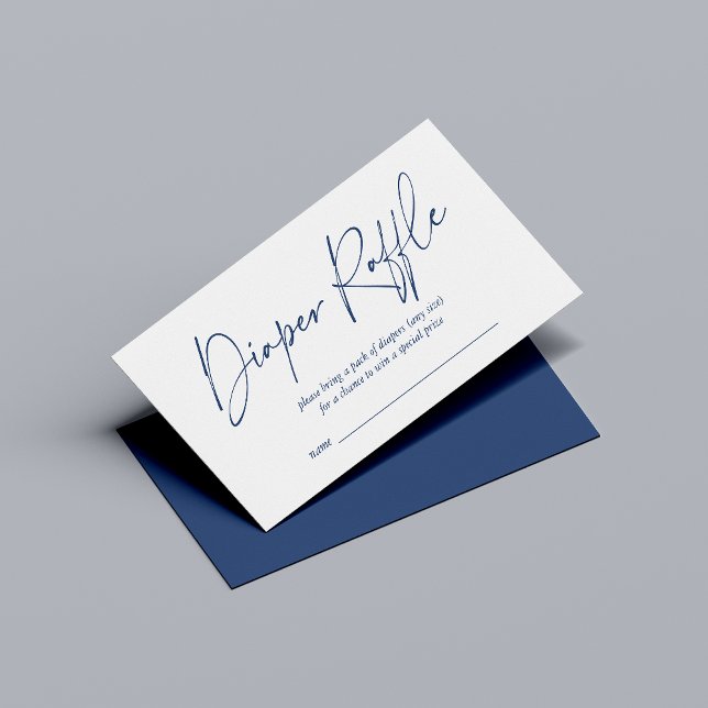 Tarjeta De Recepción Diaper Raffle moderno manuscrito azul (Subido por el creador)
