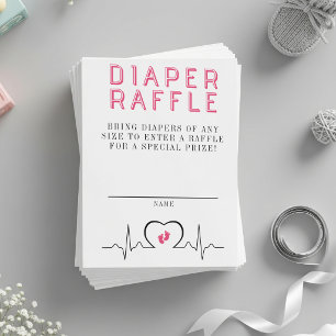 Tarjeta De Recepción Diaper Raffle Monitor de Corazón Rosa para Baby Sh