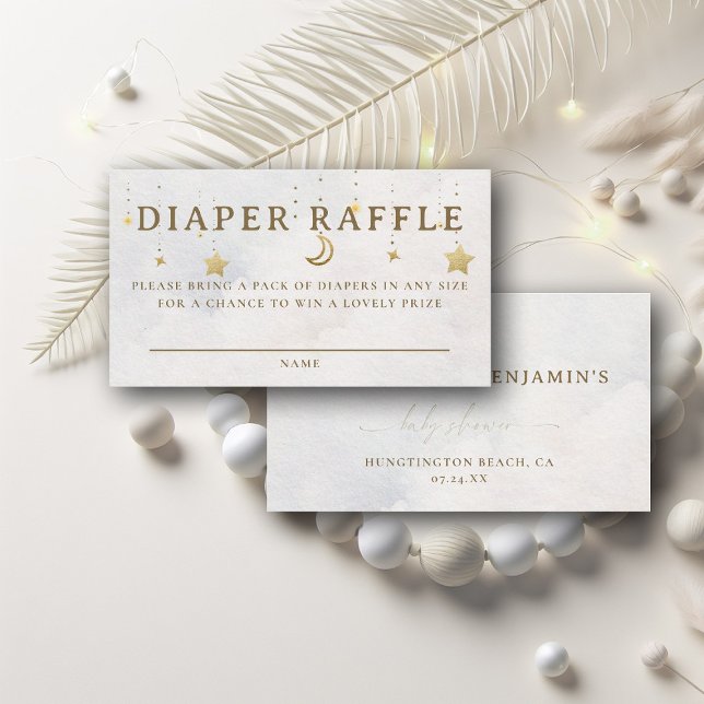 Tarjeta De Recepción Diaper Raffle Moon Mobile Twinkle Baby Shower (over the moon baby shower diaper raffle card twinkle little star pastel white sky clouds celestial)