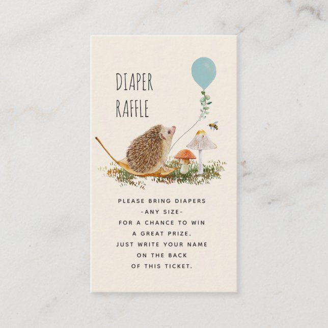 Tarjeta De Recepción Diaper Raffle Mushrooms Hedgehog Blue Balloon (Anverso)
