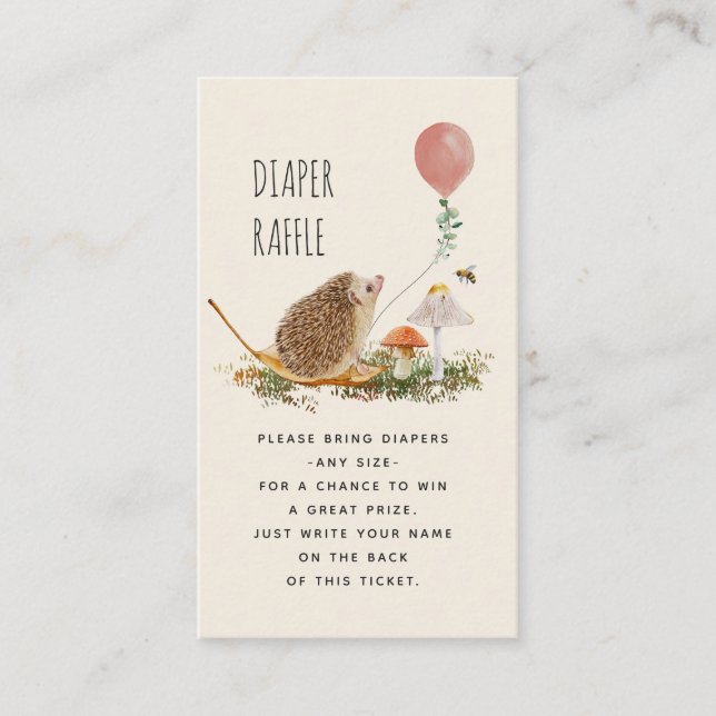 Tarjeta De Recepción Diaper Raffle Mushrooms Hedgehog Globo rosa (Anverso)