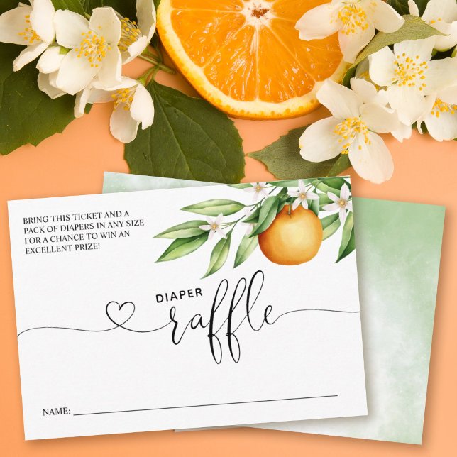Tarjeta De Recepción Diaper Raffle Naranja Cutie Baby Shower (Win big with our Little Cutie Diaper Raffle Card - bring a pack of diapers and enter to win!)