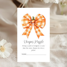 Tarjeta De Recepción Diaper Raffle Naranja Fall Pumpkin Bow Baby Shower