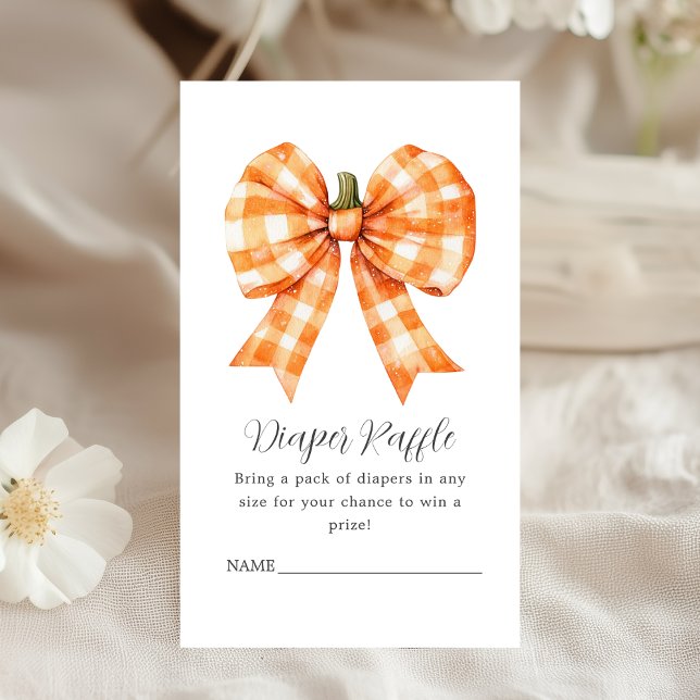Tarjeta De Recepción Diaper Raffle Naranja Fall Pumpkin Bow Baby Shower (Subido por el creador)
