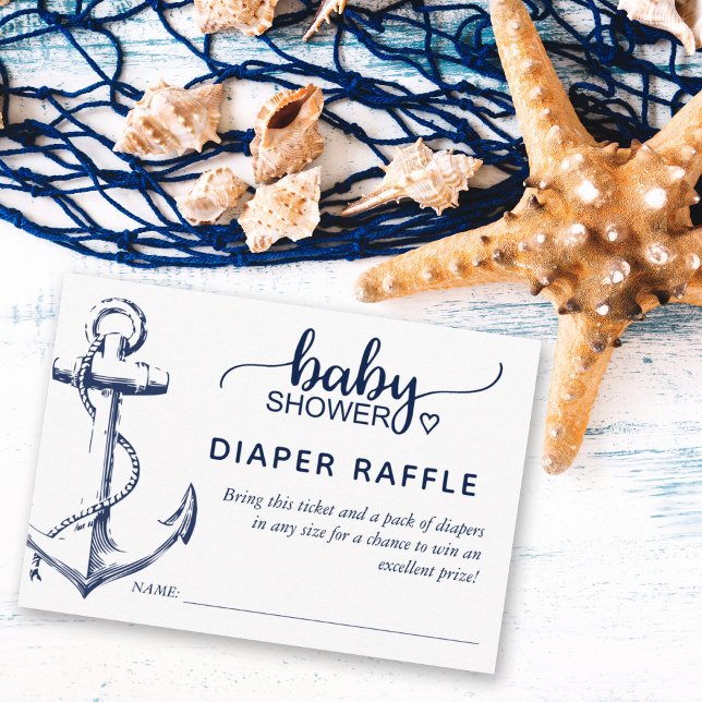 Tarjeta De Recepción Diaper Raffle Nautical Anchor Baby Shower White (Subido por el creador)