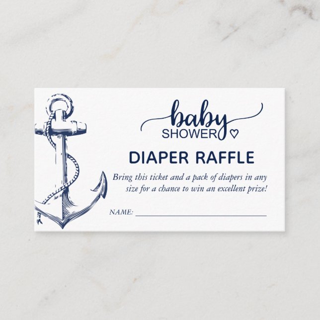 Tarjeta De Recepción Diaper Raffle Nautical Anchor Naval Azul (Anverso)