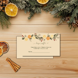Tarjeta De Recepción Diaper Raffle Navidades de cítricos secos modernos