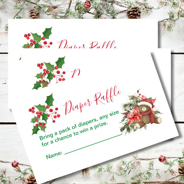 Tarjeta De Recepción Diaper Raffle Navidades de invierno Poinsettia Roj (Subido por el creador)