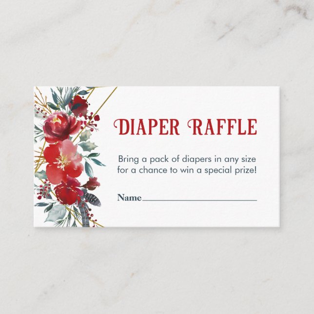 Tarjeta De Recepción Diaper Raffle Navidades Red Greenery Baby Shower E (Anverso)