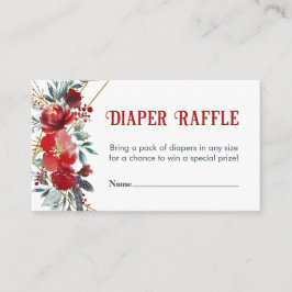 Tarjeta De Recepción Diaper Raffle Navidades Red Greenery Baby Shower E