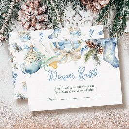 Tarjeta De Recepción Diaper Raffle Navidades Santa Blue Baby Shower
