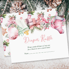 Tarjeta De Recepción Diaper Raffle Navidades Santa Pink Baby Shower