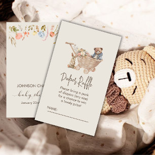 Tarjeta De Recepción Diaper Raffle Neutral Boho Teddy oso Baby Shower