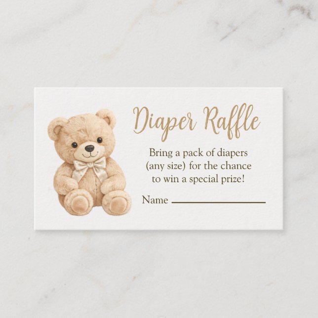 Tarjeta De Recepción Diaper Raffle Neutral Teddy Bear Baby Shower Boho (Anverso)