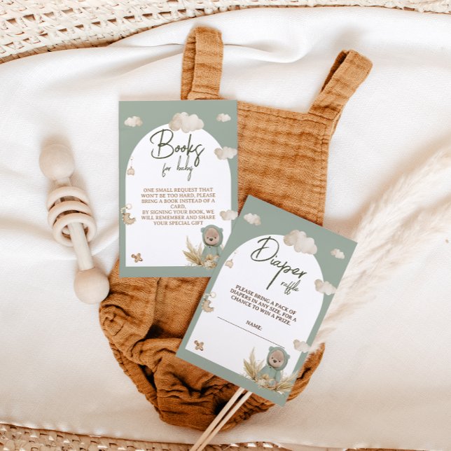 Tarjeta De Recepción Diaper Raffle Nursery Boho Bear Baby Shower (Subido por el creador)