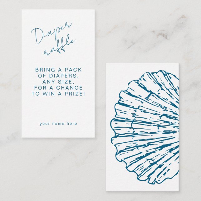 Tarjeta De Recepción Diaper Raffle Ocean Blue Scallop Baby Boy Shower (Anverso / Reverso)