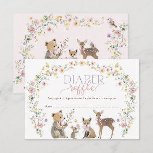 Tarjeta De Recepción Diaper Raffle Pastel Flores Silvestres Bosque Bebé