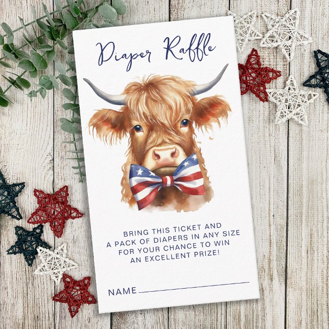 Tarjeta De Recepción Diaper Raffle Patriotic Highland Cow Baby Shower (Subido por el creador)