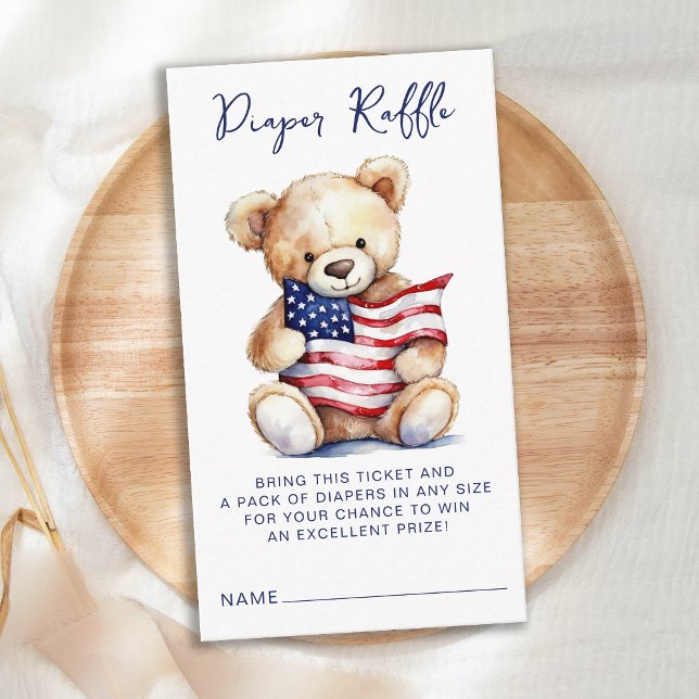 Tarjeta De Recepción Diaper Raffle Patriotic Teddy Bear Baby Shower (Subido por el creador)