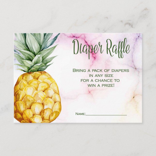 Tarjeta De Recepción Diaper Raffle Pineapple Tropical Baby Shower (Anverso)