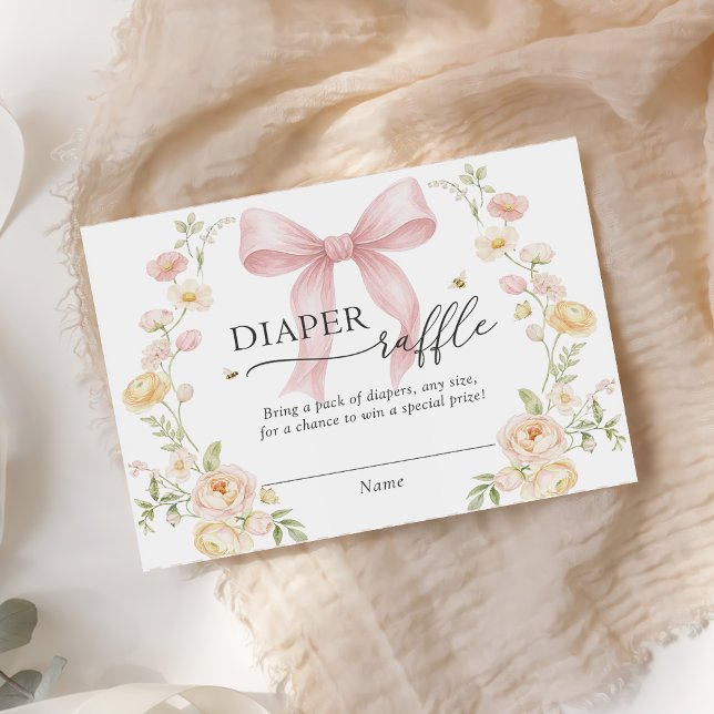 Tarjeta De Recepción Diaper Raffle Pink Bow Baby Shower Enclosure Card  (Subido por el creador)