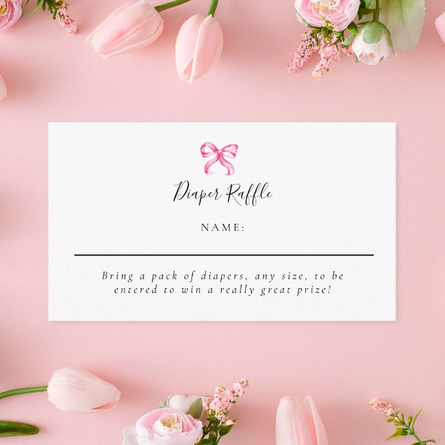 Tarjeta De Recepción Diaper Raffle Pink Bow Coquette Baby Shower (Subido por el creador)