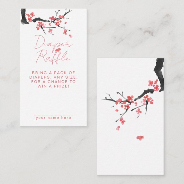 Tarjeta De Recepción Diaper Raffle Pink Cherry Blossom Baby Shower (Anverso / Reverso)