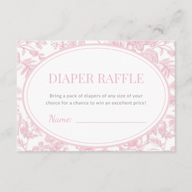 Tarjeta De Recepción Diaper Raffle Pink Chinoiserie Toile Baby Shower (Anverso)
