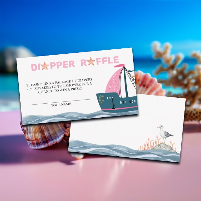 Tarjeta De Recepción Diaper Raffle Pink Nautical Baby Shower (Subido por el creador)