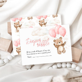 Tarjeta De Recepción Diaper Raffle Pink Teddy Bear Baby Shower