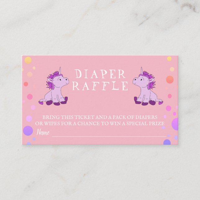 Tarjeta De Recepción Diaper Raffle Pink Unicorn Twins Chica Baby Shower (Anverso)