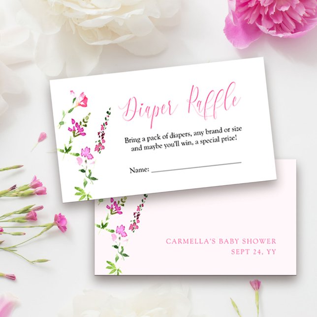 Tarjeta De Recepción Diaper Raffle Pink Wildflower Baby Shower (Diaper Raffle tickets from my Pink Wildflower Collection. Message me for co-ordinating items.)