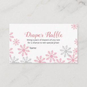 Tarjeta De Recepción Diaper Raffle Plata Rosa Winter Copos de nieve