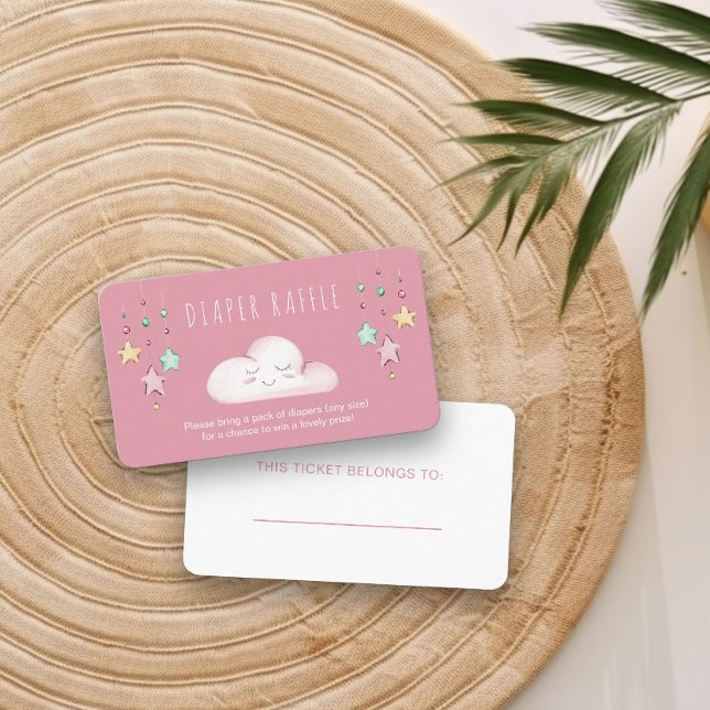Tarjeta De Recepción Diaper Raffle Poem Cloud Stars Chica Baby Shower (Diaper Raffle insert card from my Twinkle Twinkle baby shower collection)