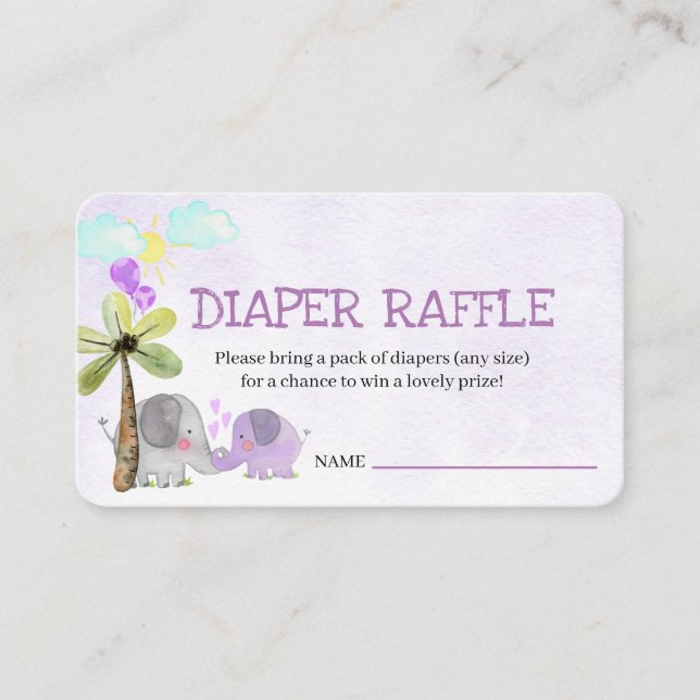Tarjeta De Recepción Diaper Raffle Poem Elephant Mom y Baby Shower (Anverso)