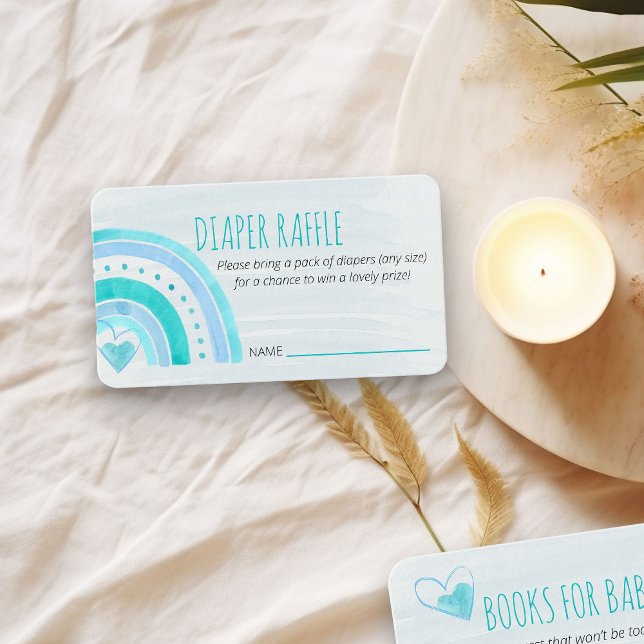 Tarjeta De Recepción Diaper Raffle Poem Turquoise Rainbow Baby Shower (Diaper Raffle ticket insert card with turquoise color rainbow)