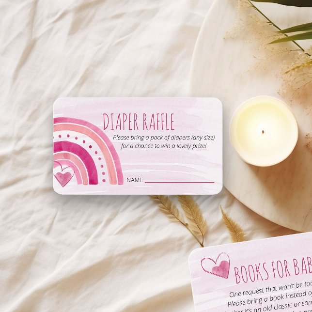 Tarjeta De Recepción Diaper Raffle poema Arcoiris rosa Baby Shower (Diaper Raffle ticket insert card with pink rainbow)