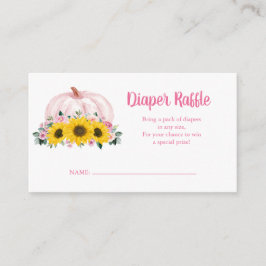 Tarjeta De Recepción Diaper Raffle Pumpkin Sunflower Baby Shower rosa