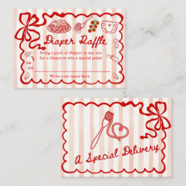 Tarjeta De Recepción Diaper Raffle Red Bow Frame Enclosure Card