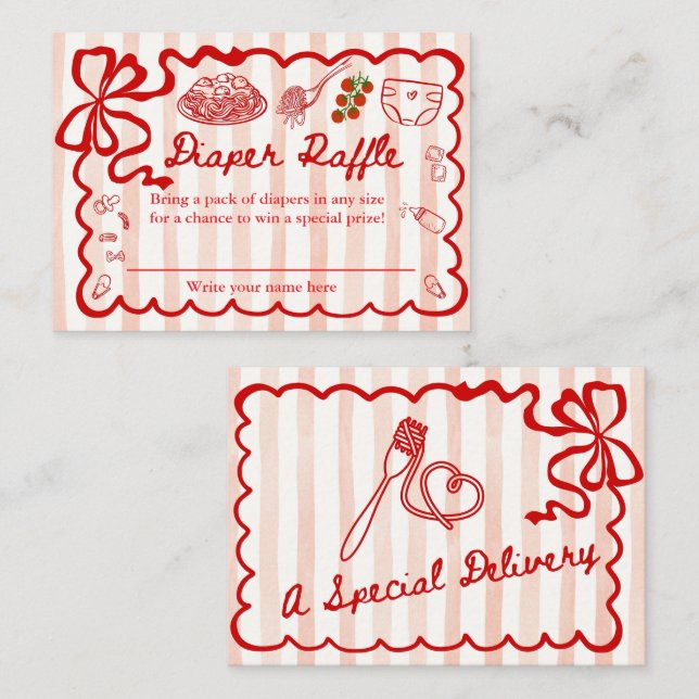 Tarjeta De Recepción Diaper Raffle Red Bow Frame Enclosure Card (Anverso / Reverso)
