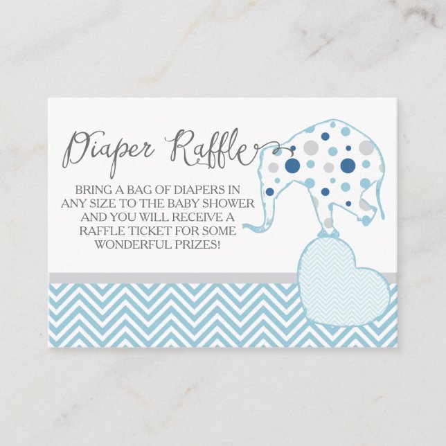 Tarjeta De Recepción Diaper Raffle Registry Elephant Boy Baby Shower (Anverso)