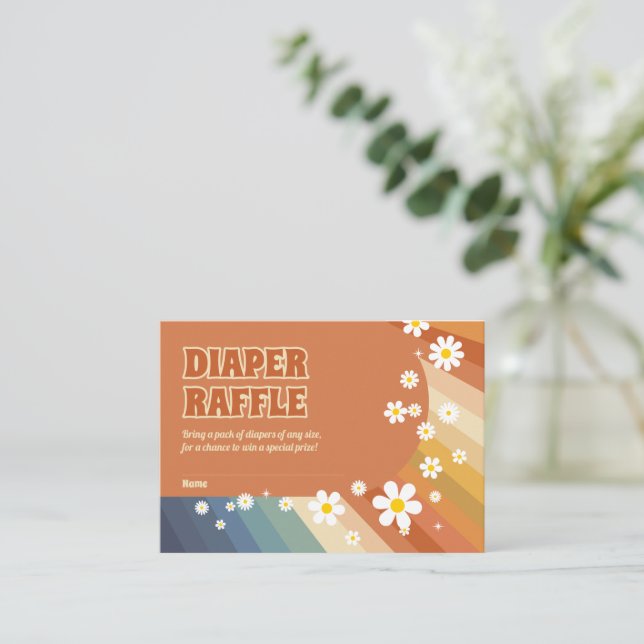 Tarjeta De Recepción Diaper Raffle Retro Arcoiris Hippie Daisy (Anverso de pie)