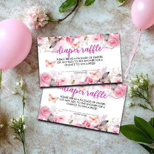 Tarjeta De Recepción Diaper Raffle Rubor Rosas Baby Shower