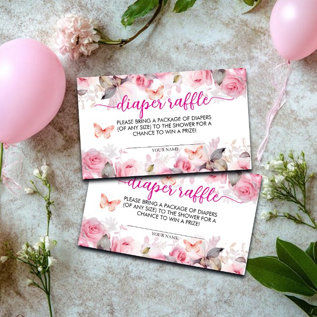 Tarjeta De Recepción Diaper Raffle Rubor Rosas Baby Shower (Subido por el creador)