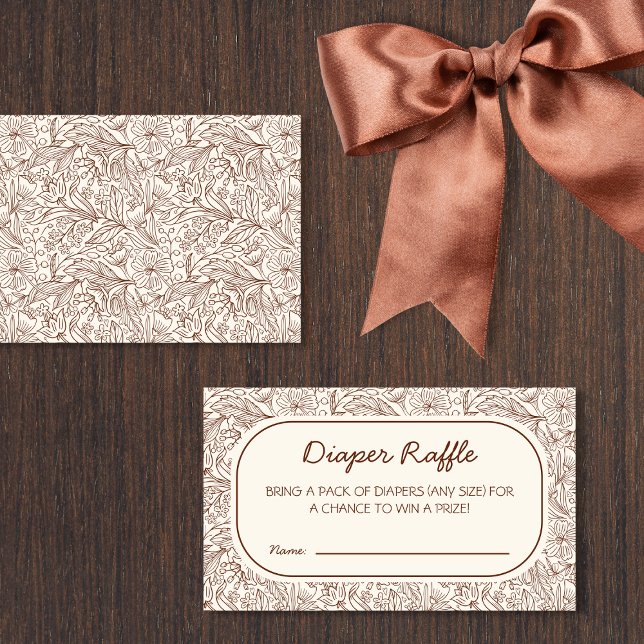 Tarjeta De Recepción Diaper Raffle Rustic Floral Brown Handwritten (Diaper Raffle Rustic Floral Brown Handwritten Enclosure Card)