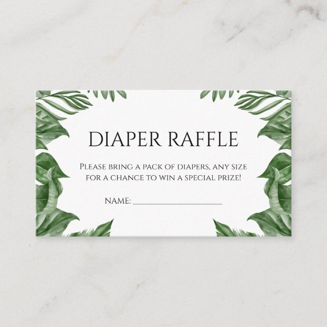 Tarjeta De Recepción Diaper Raffle Safari Animales Baby Shower tropical (Anverso)