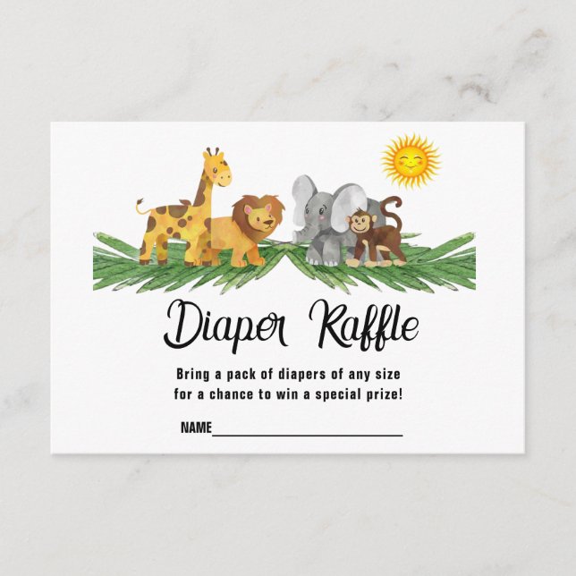 Tarjeta De Recepción Diaper Raffle Safari Animals Baby Shower Card (Anverso)