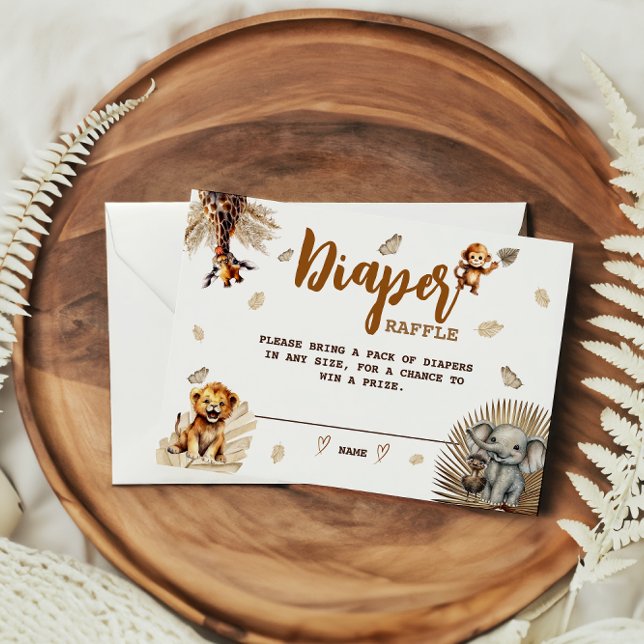Tarjeta De Recepción Diaper Raffle Safari Cute Animales Boho Baby Showe (Subido por el creador)
